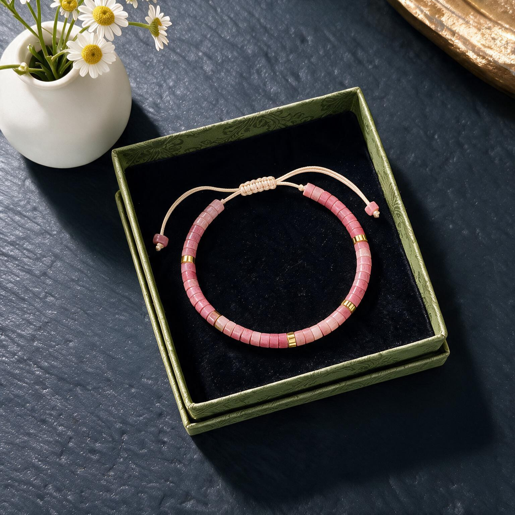 Handwoven Gemstone Bracelet - Natural Stone Beads with Adjustable String for Women