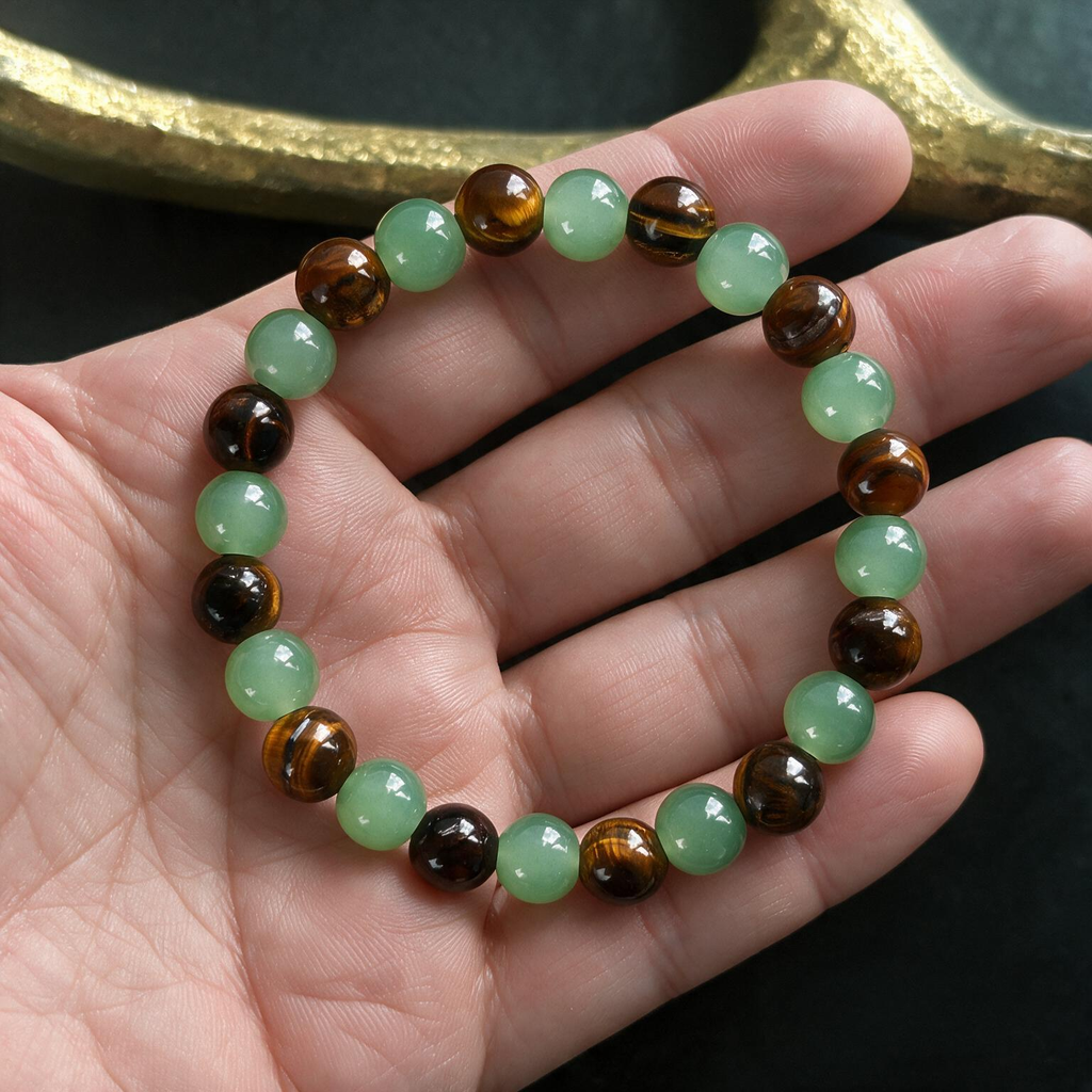 Lucky Green Jade Honeycomb Bracelet - Mixed Stones, Unisex Friendship Gift for Couples