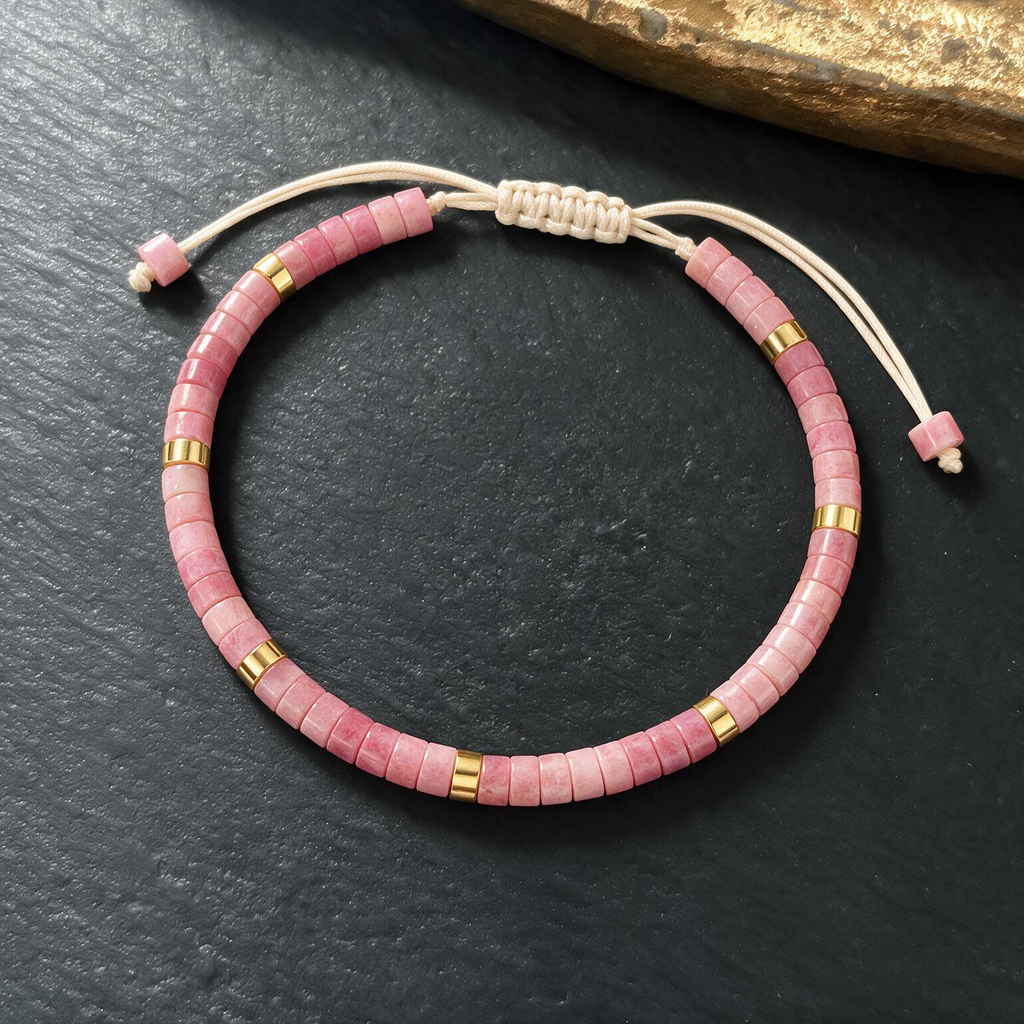 Handwoven Gemstone Bracelet - Natural Stone Beads with Adjustable String for Women