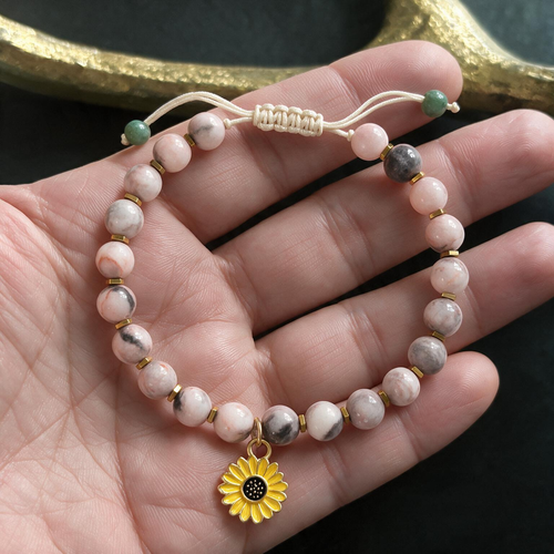 African Pine Sunflower Pendant Bracelet | Mother's Day Gift for Women