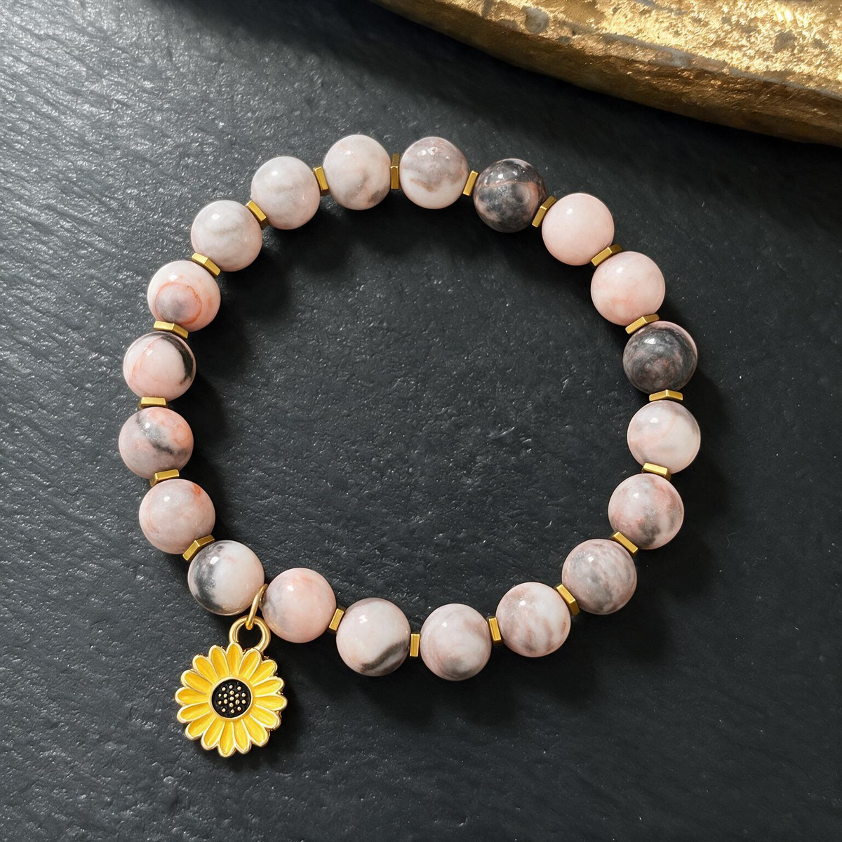 African Pine Sunflower Pendant Bracelet | Mother's Day Gift for Women