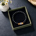 Father's Day Tiger Eye Bracelet - Foot Cross Pendant & Laser-Engraved Steel Square Block