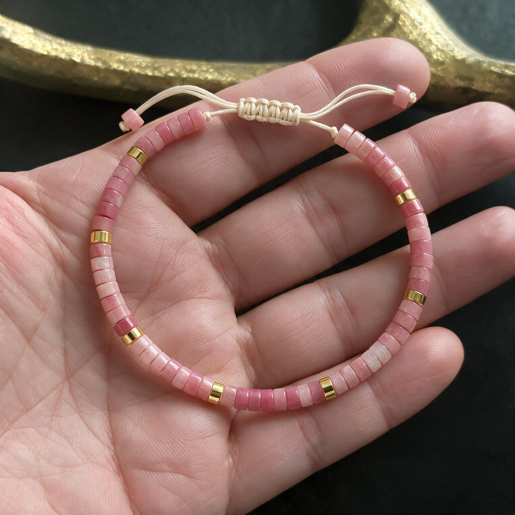 Handwoven Gemstone Bracelet - Natural Stone Beads with Adjustable String for Women