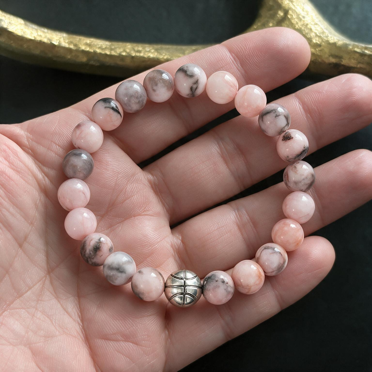Pink Zebra Sport Bracelet | 8mm Natural Stone Beaded Design for Tennis & Football