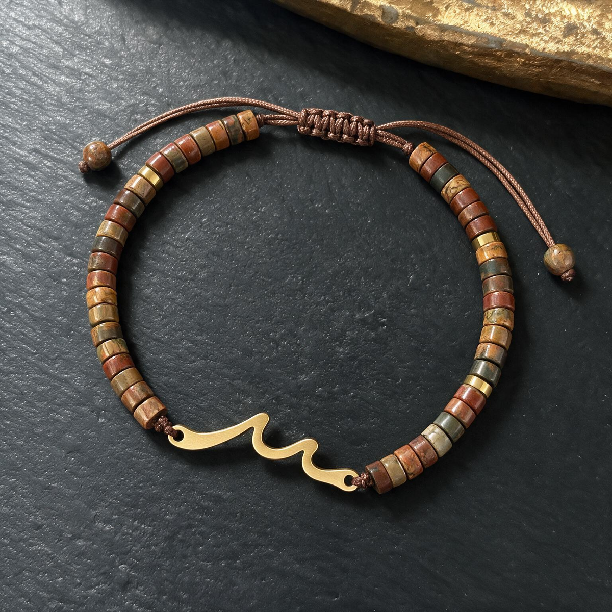 Wave-Woven Flat Bead Bracelet | Natural Abacus Stone, Adjustable Design