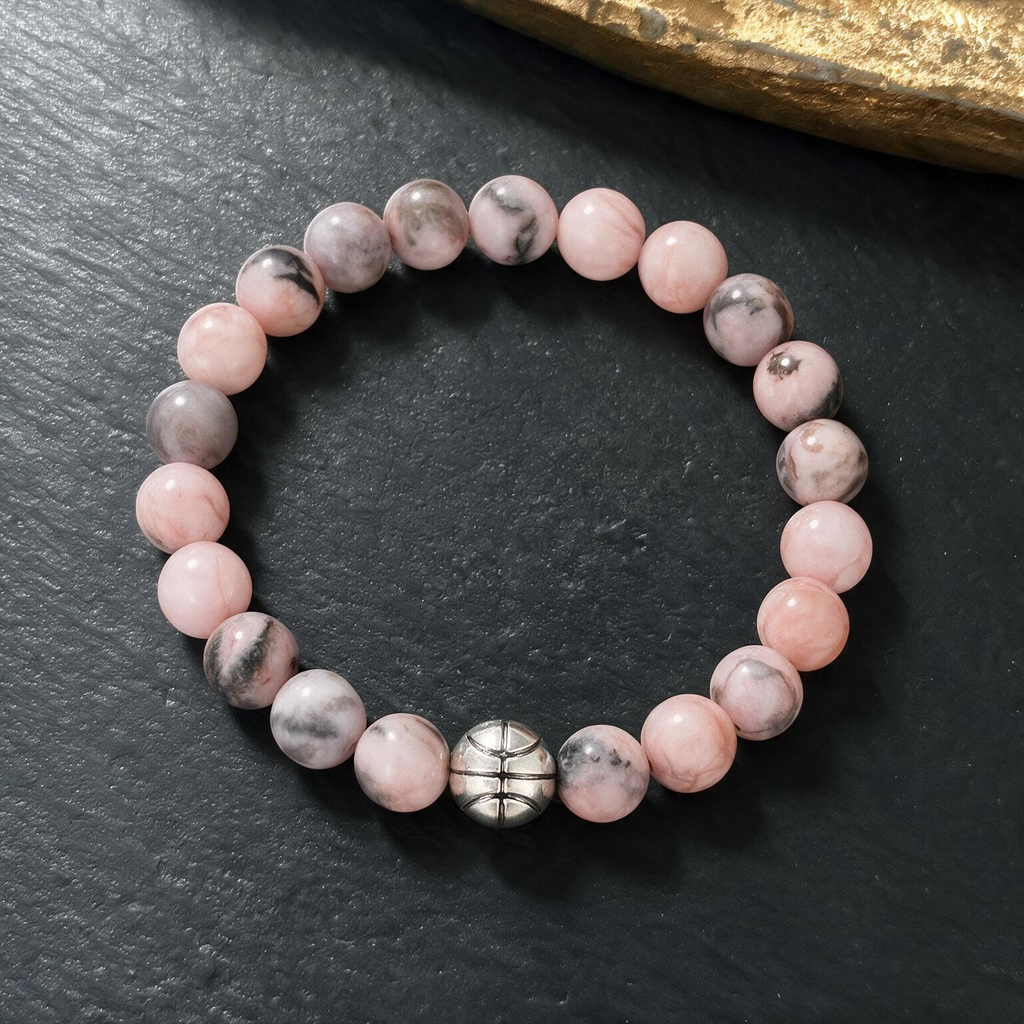 Pink Zebra Sport Bracelet | 8mm Natural Stone Beaded Design for Tennis & Football