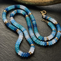 Blue Beaded Necklace | Natural Stone Boho Collarbone Chain for Women