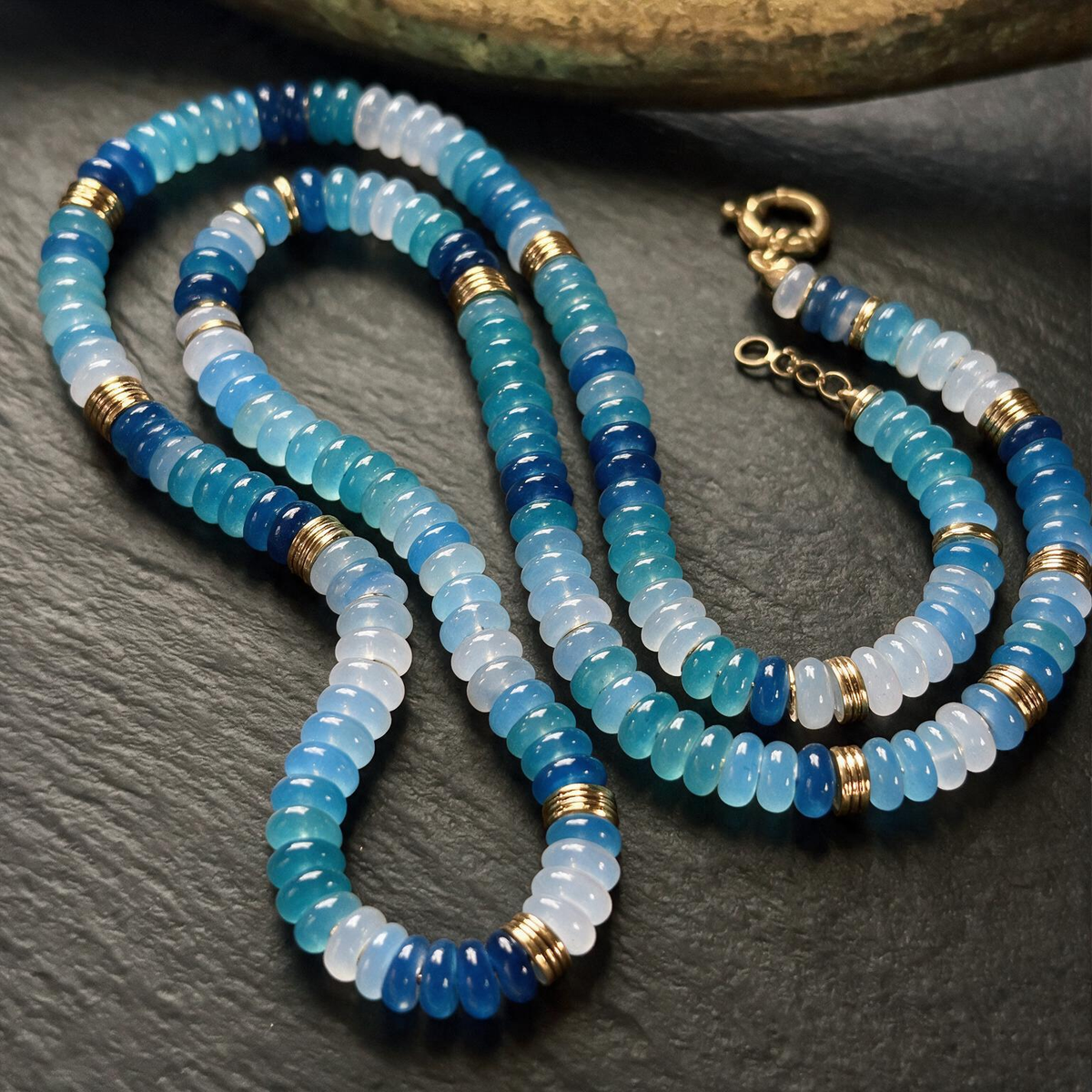 Blue Beaded Necklace | Natural Stone Boho Collarbone Chain for Women