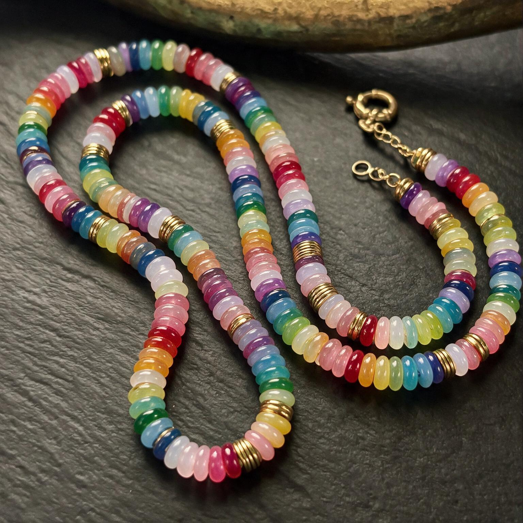 Dopamine Beaded Necklace | Natural Stone Boho Collarbone Chain for Women