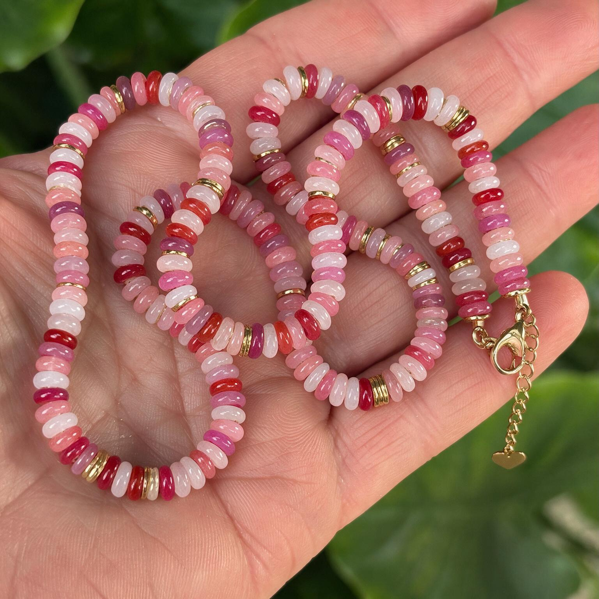 Pink Beaded Necklace | Natural Stone Boho Collarbone Chain for Women