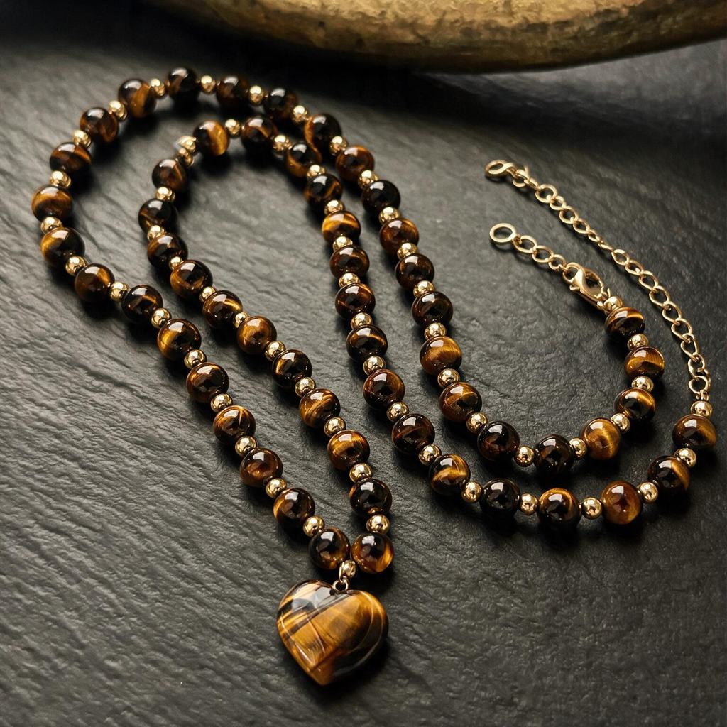 Maillard Style Tiger Eye Necklace | Heart Pendant Collarbone Chain for Women