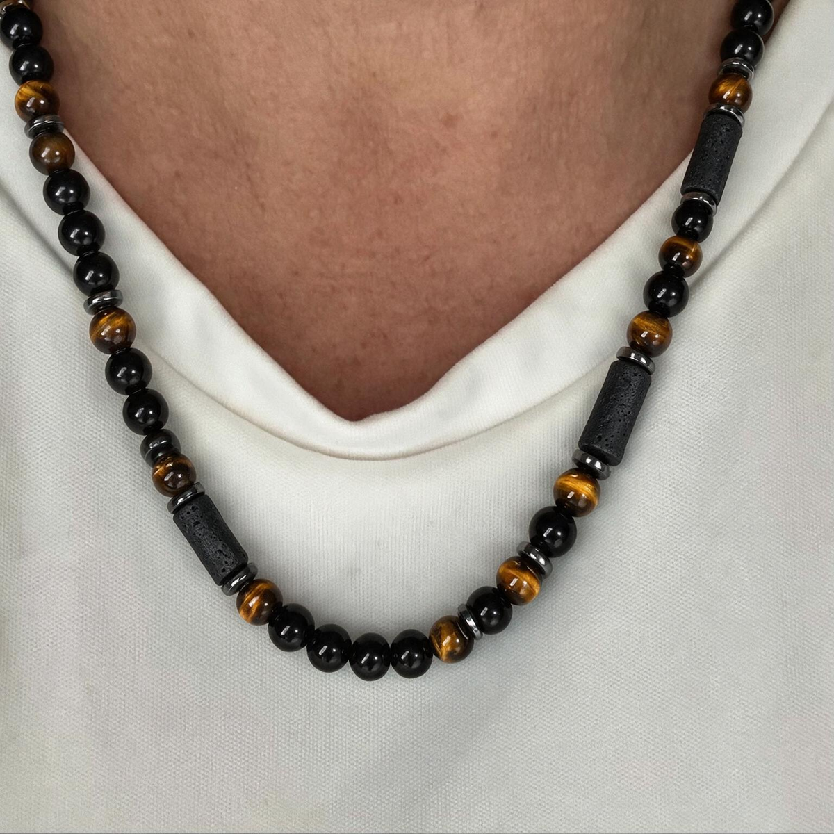 8mm Tiger Eye Volcano Stone Necklace | Friendship Birthday Gift for Men