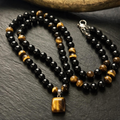 Tiger Eye Obsidian Pendant Necklace | Green Aventurine & Tiger Eye Beaded Chain