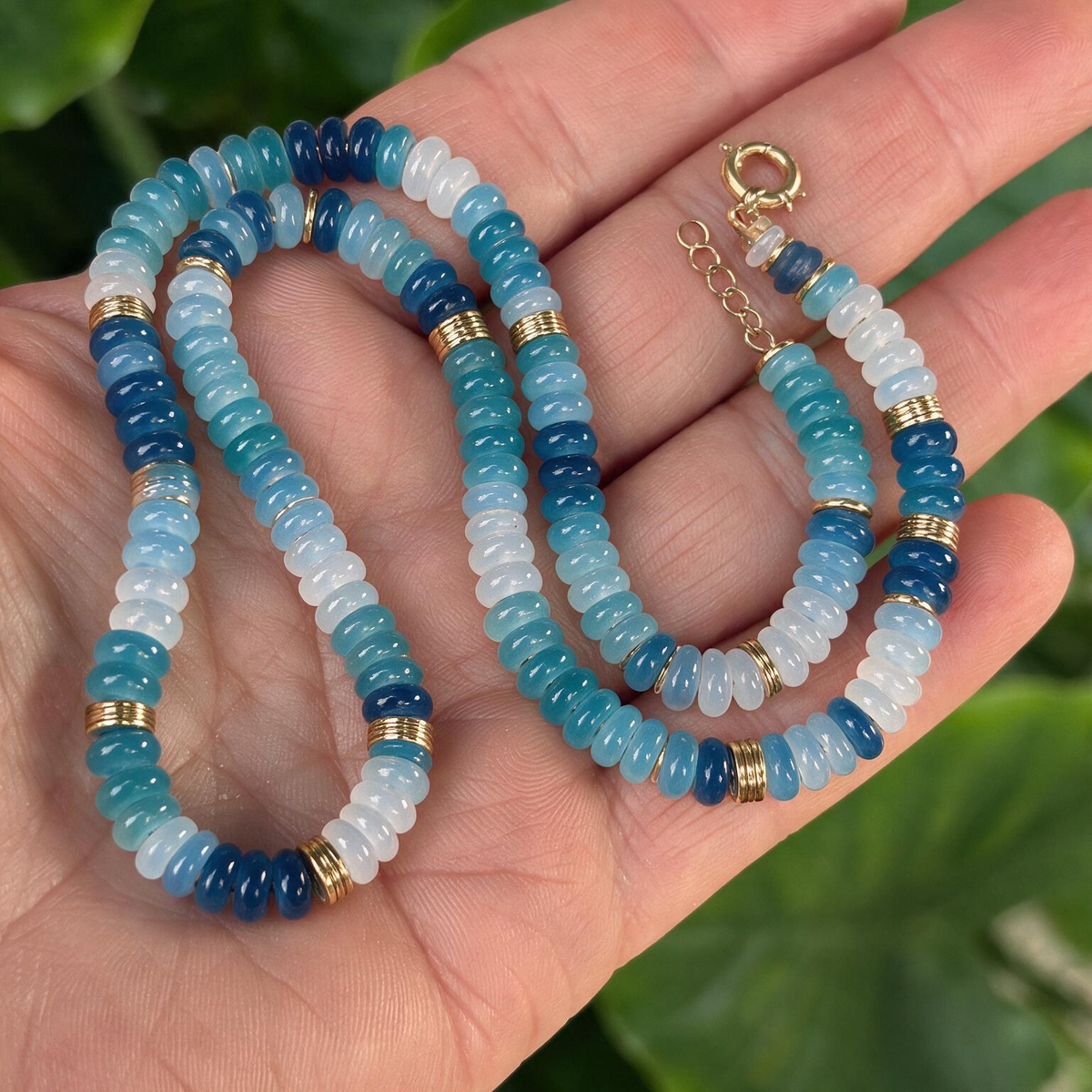 Blue Beaded Necklace | Natural Stone Boho Collarbone Chain for Women