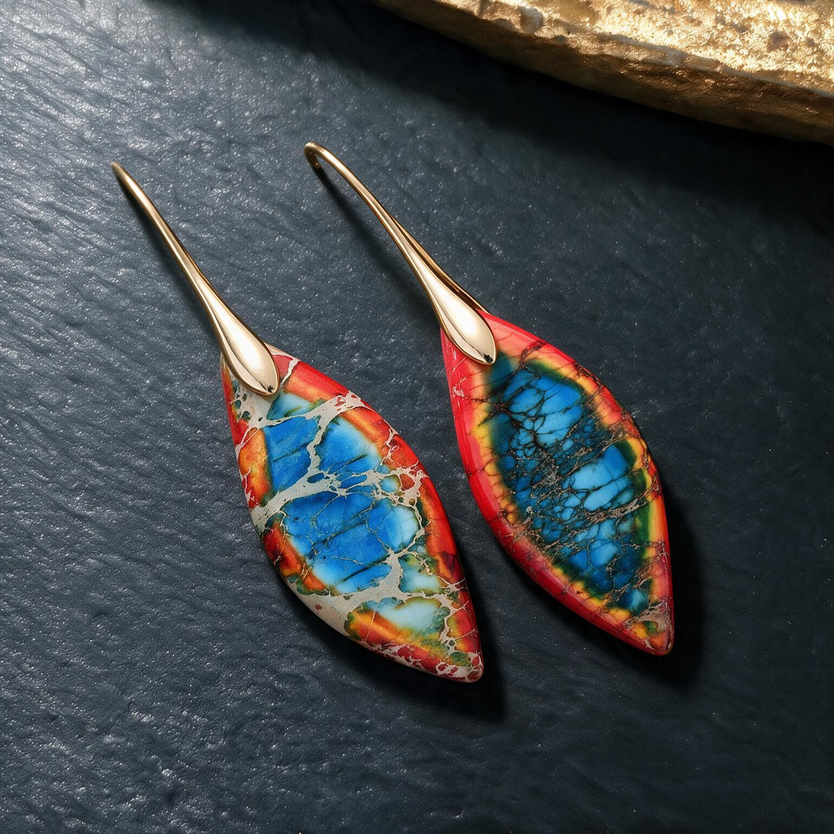 Royal Bohemian Leaf Drop Earrings – Emperor Stone Pendant Design