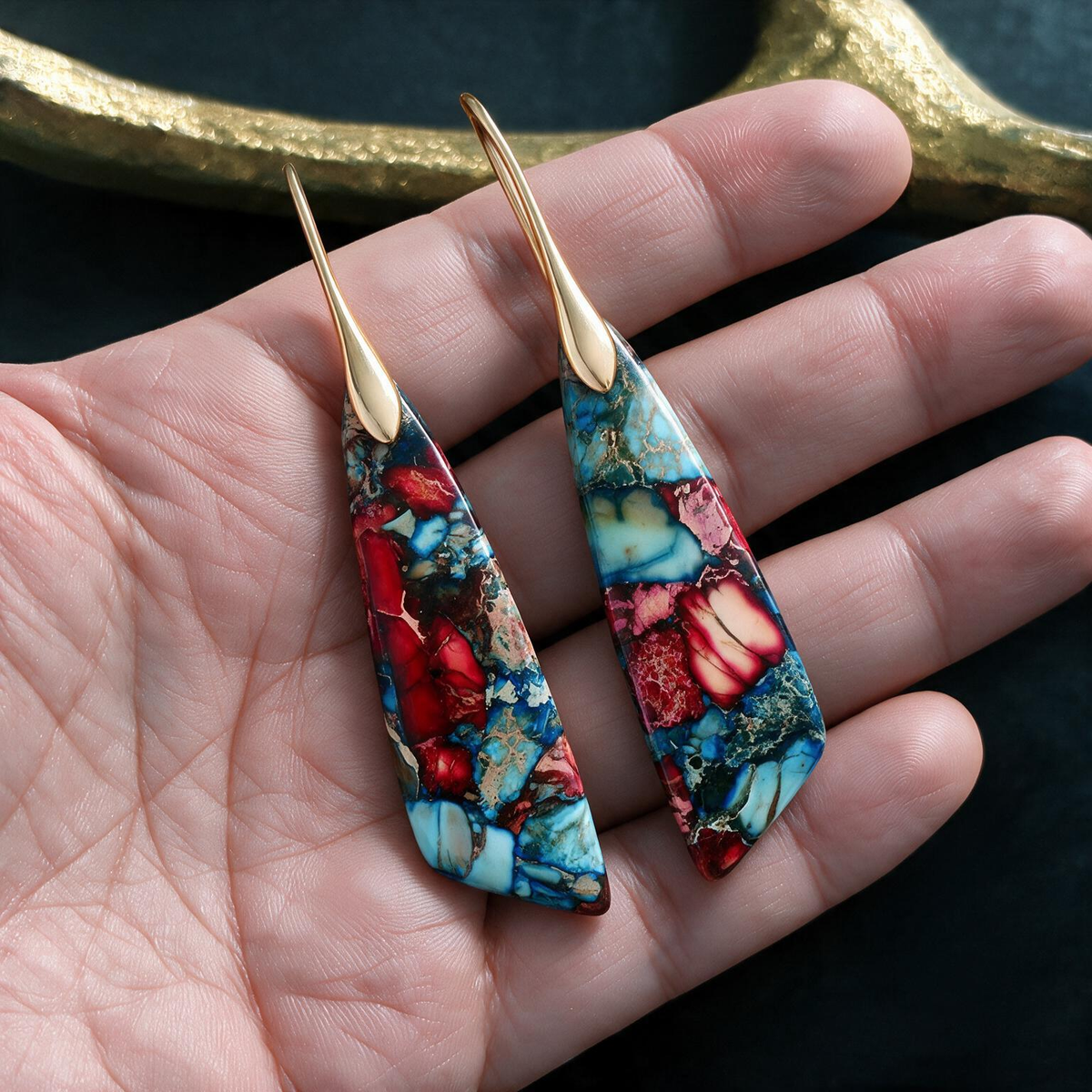 Royal Bohemian Geometric Drop Earrings – Emperor Stone Pendant Design