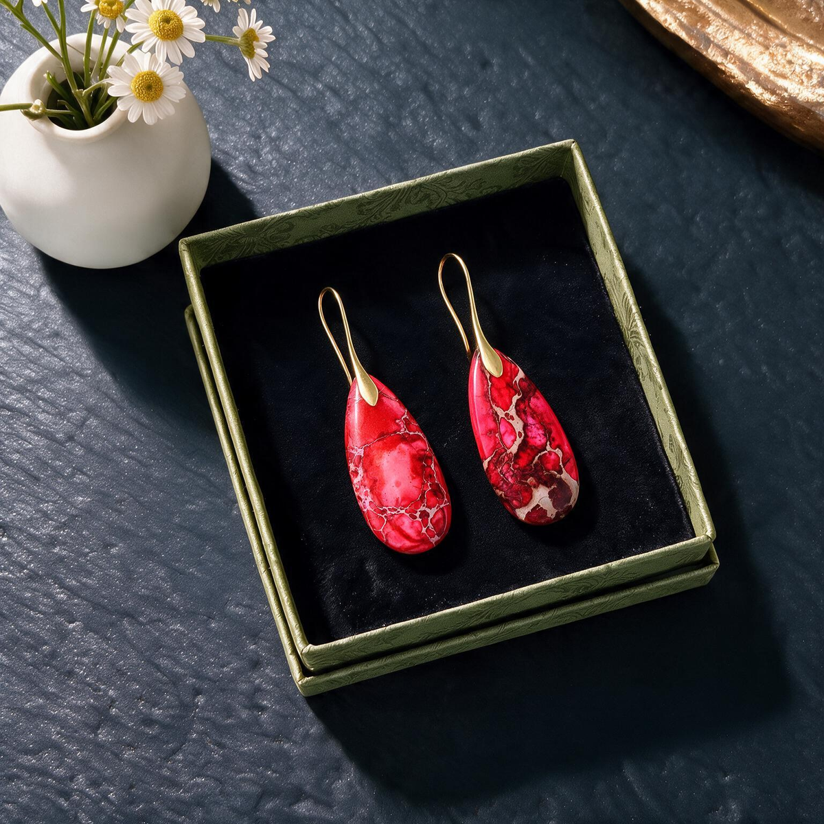 Bohemian Emperor Stone Teardrop Pendant Earrings – Natural Gemstone Jewelry