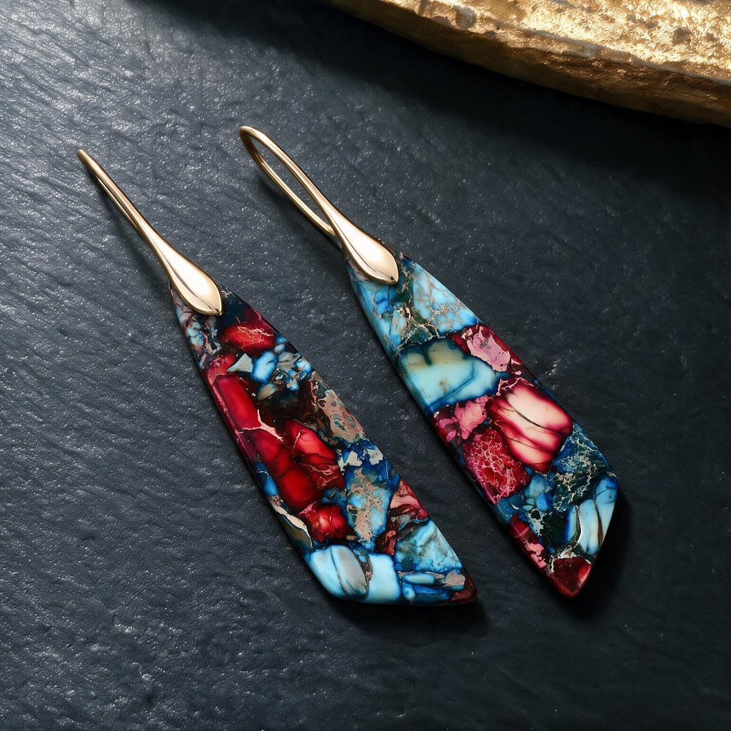 Royal Bohemian Geometric Drop Earrings – Emperor Stone Pendant Design