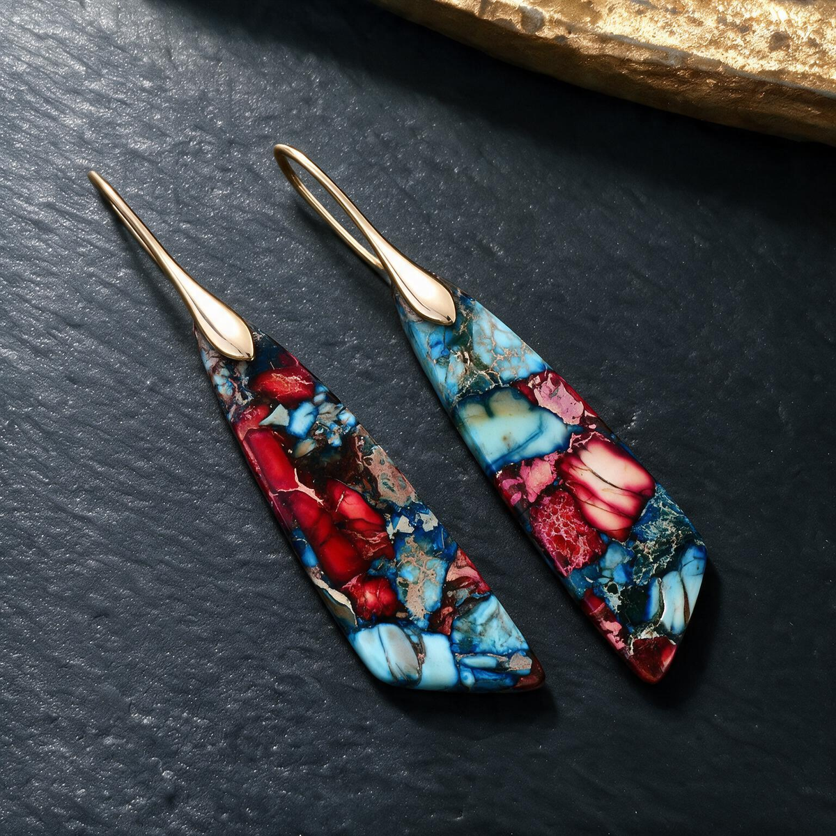 Royal Bohemian Geometric Drop Earrings – Emperor Stone Pendant Design
