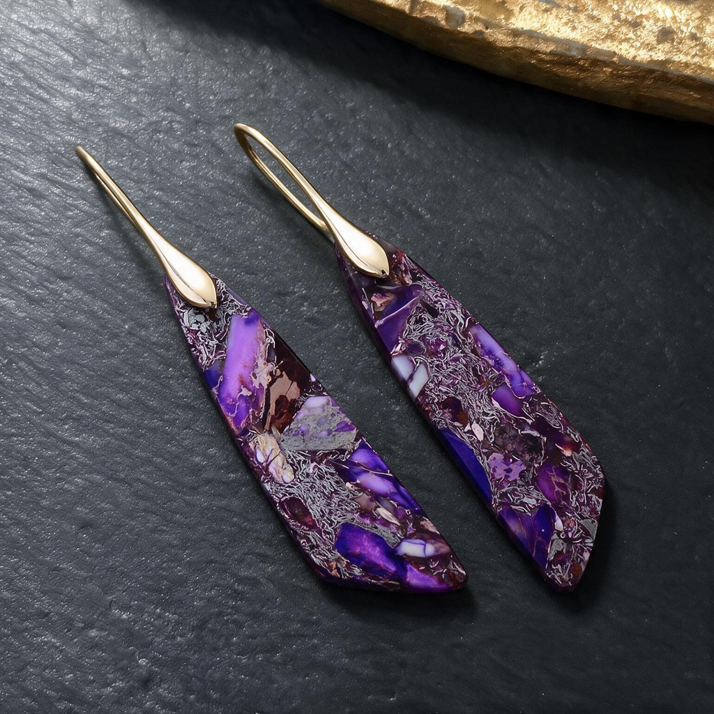Bohemian Emperor Stone Geometric Drop Earrings – Natural Gemstone Jewelry