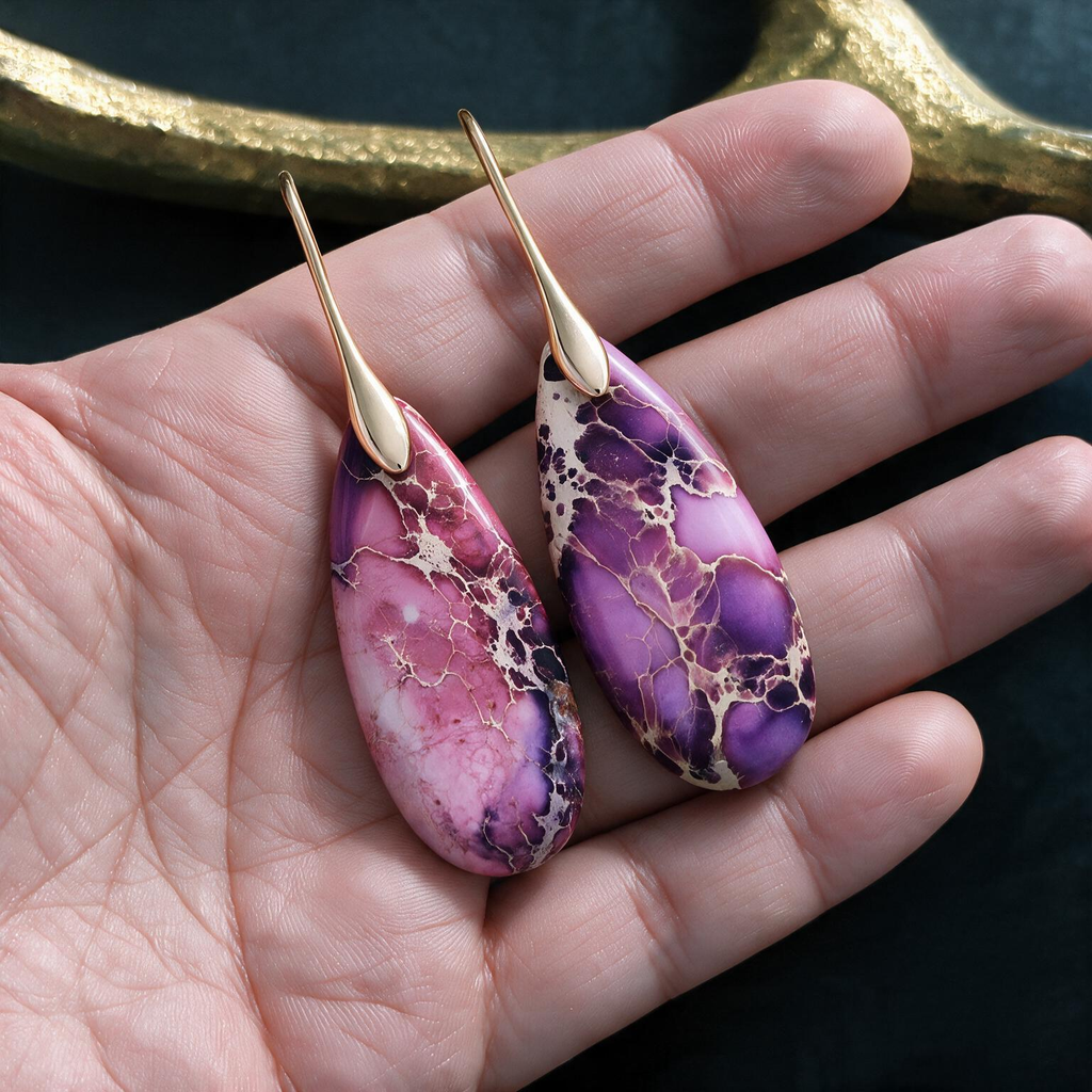 Bohemian Emperor Stone Teardrop Pendant Earrings – Statement Boho Jewelry