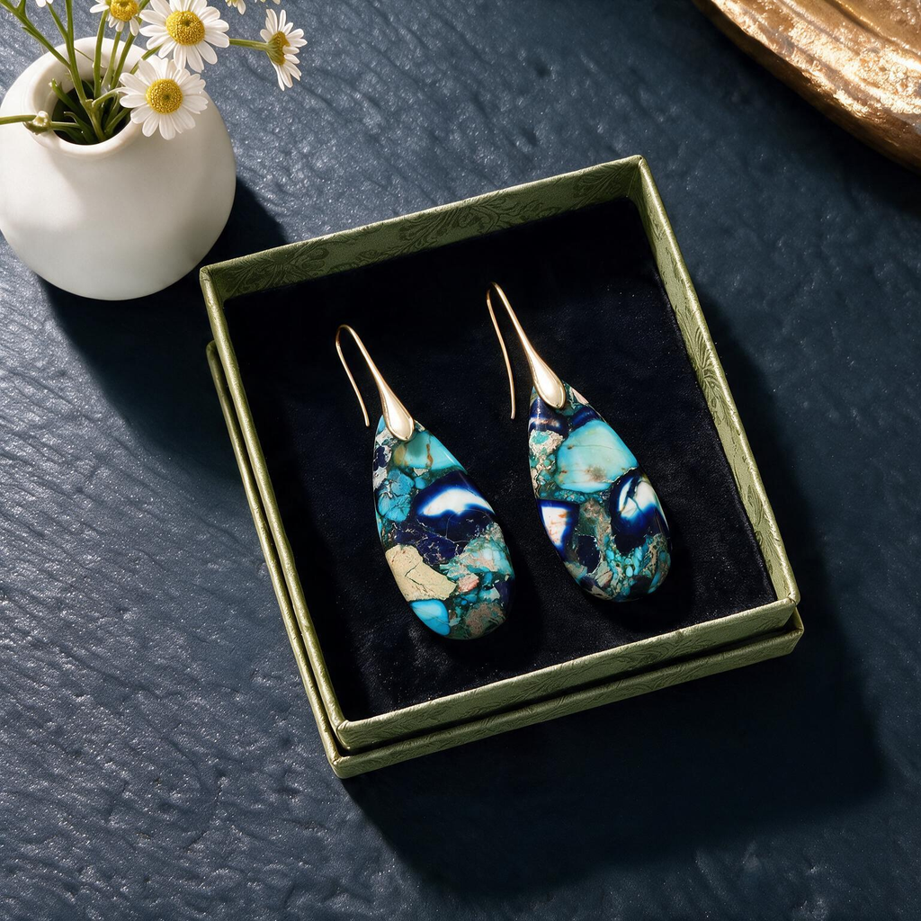 Emperor Stone Teardrop Pendant Earrings – Regal Drop Jewelry