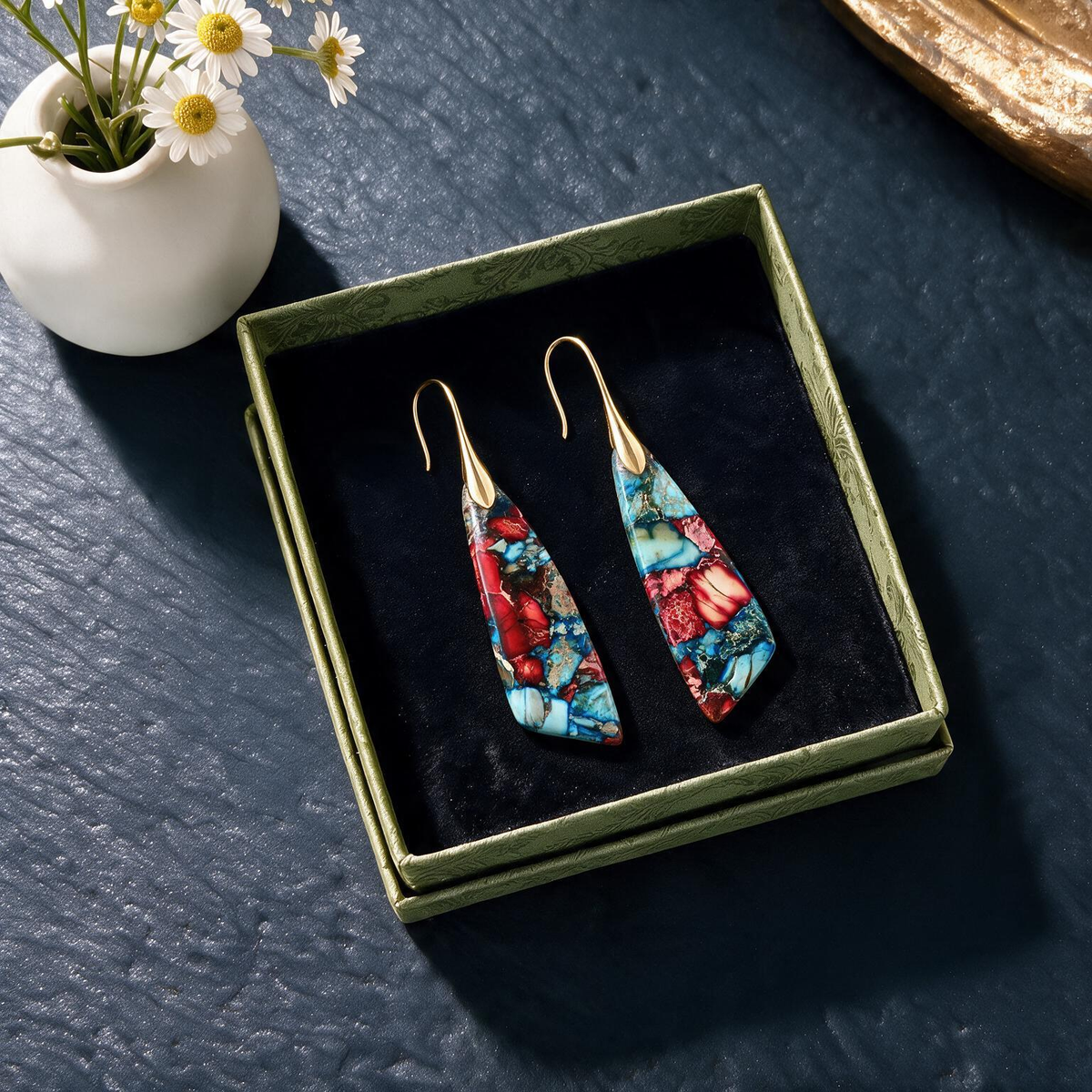 Royal Bohemian Geometric Drop Earrings – Emperor Stone Pendant Design
