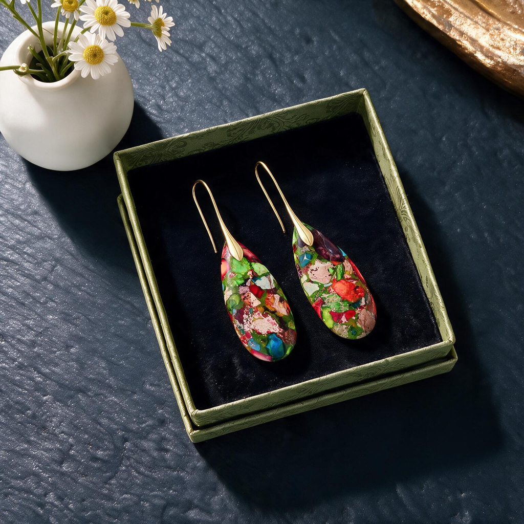 Royal Bohemian Teardrop Drop Earrings – Emperor Stone Pendant Design