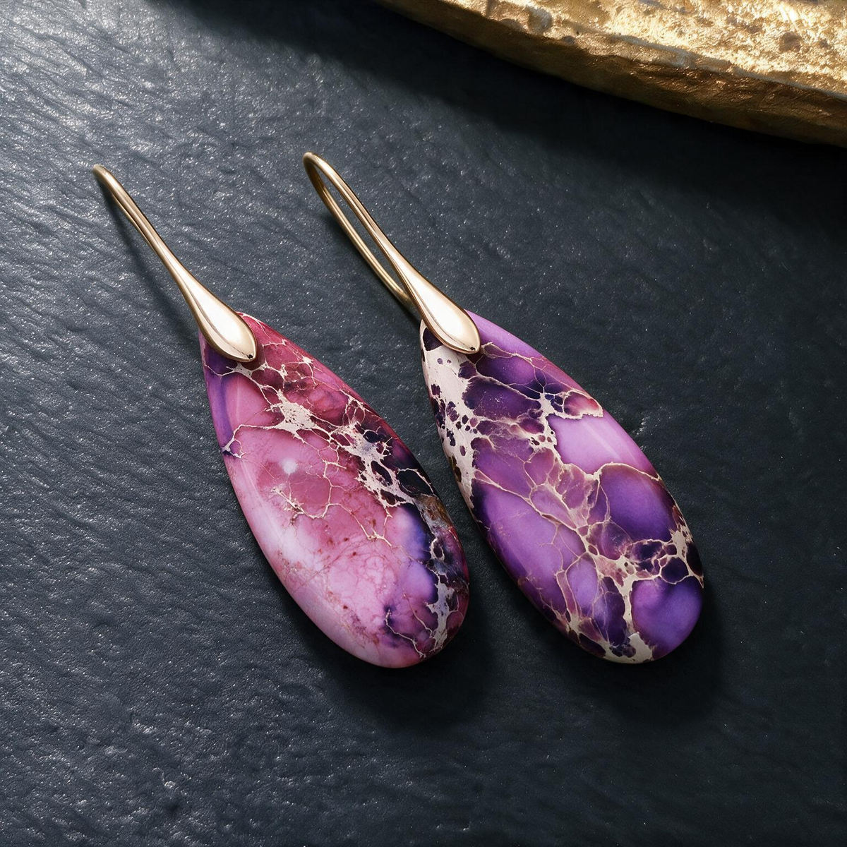 Bohemian Emperor Stone Teardrop Pendant Earrings – Statement Boho Jewelry