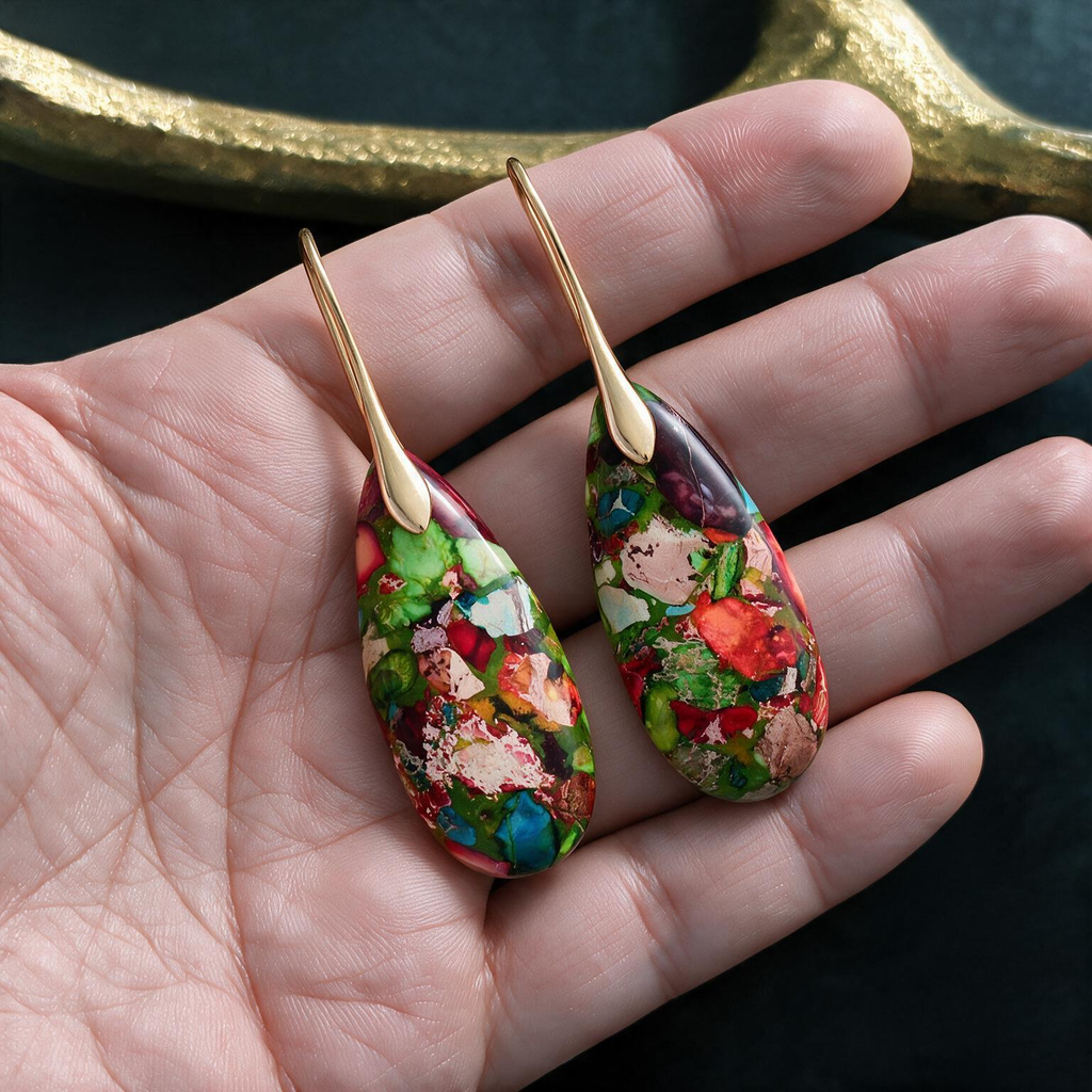 Royal Bohemian Teardrop Drop Earrings – Emperor Stone Pendant Design