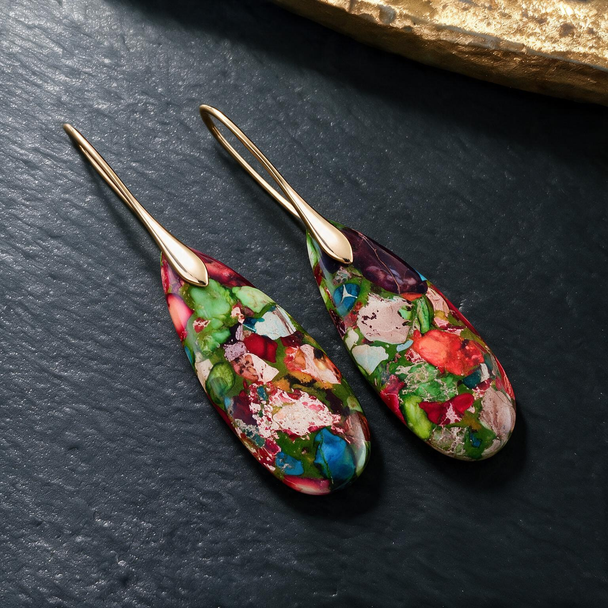 Royal Bohemian Teardrop Drop Earrings – Emperor Stone Pendant Design