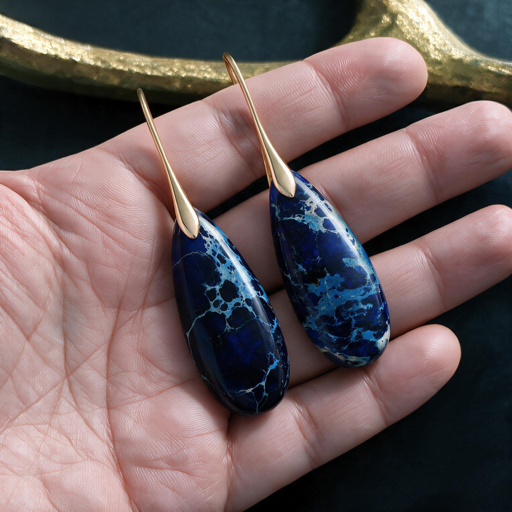 Emperor Stone Teardrop Pendant Earrings – Natural Gemstone Jewelry