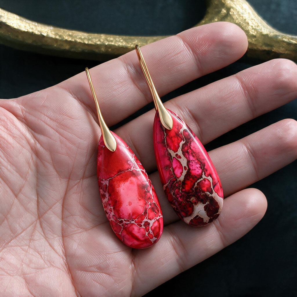 Bohemian Emperor Stone Teardrop Pendant Earrings – Natural Gemstone Jewelry