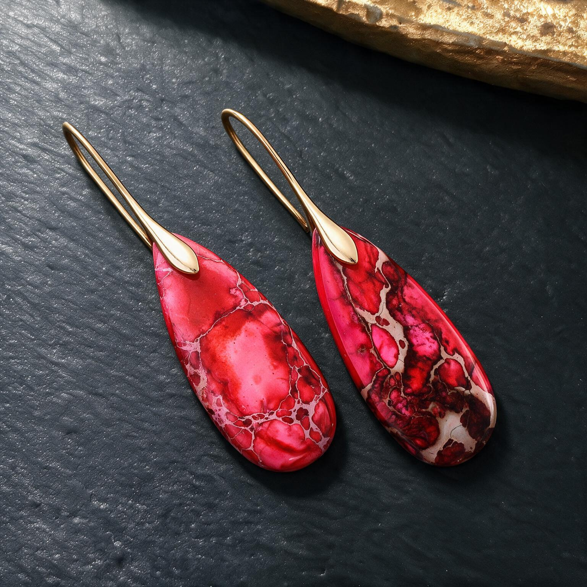 Bohemian Emperor Stone Teardrop Pendant Earrings – Natural Gemstone Jewelry