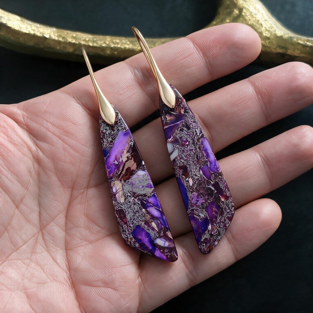 Bohemian Emperor Stone Geometric Drop Earrings – Natural Gemstone Jewelry