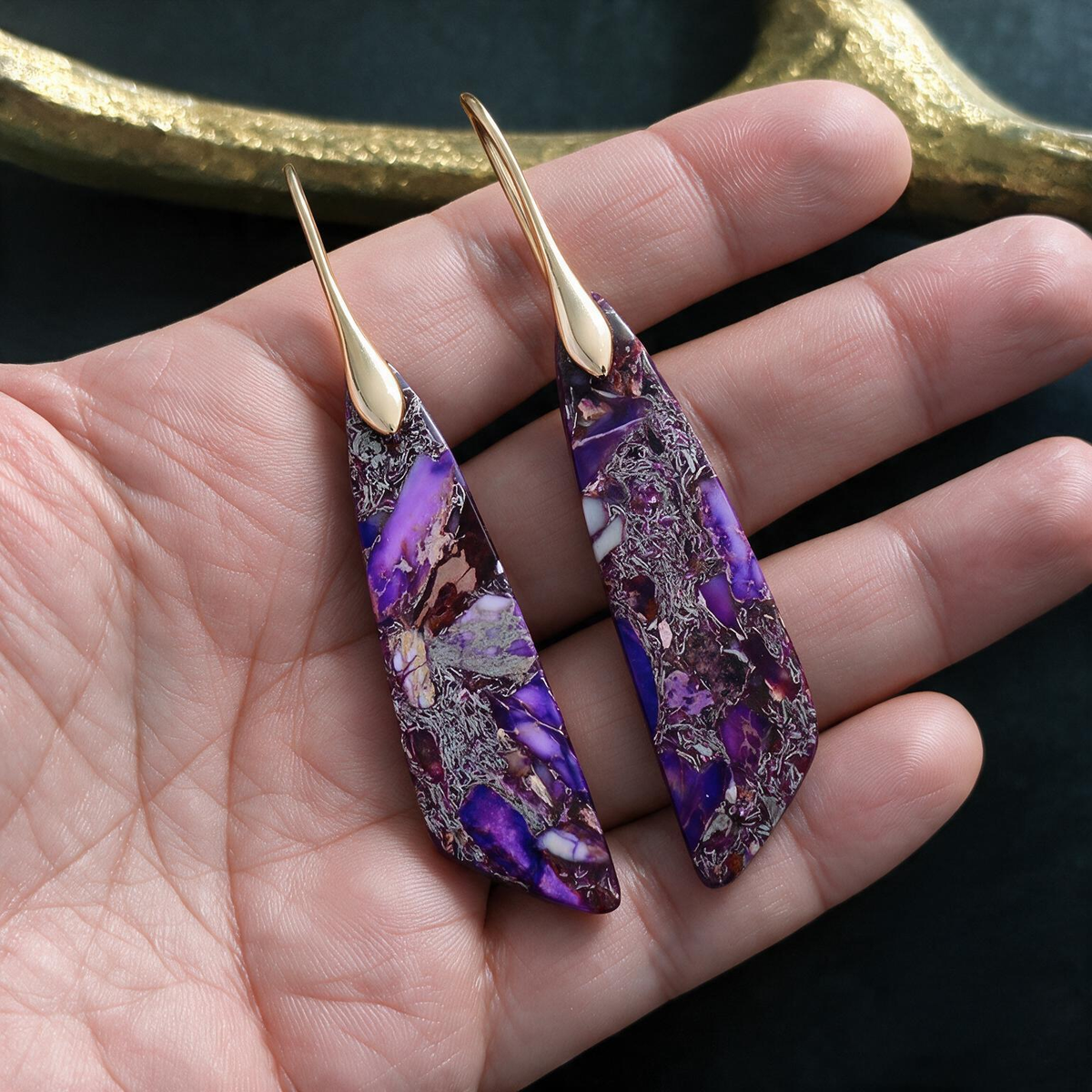 Bohemian Emperor Stone Geometric Drop Earrings – Natural Gemstone Jewelry