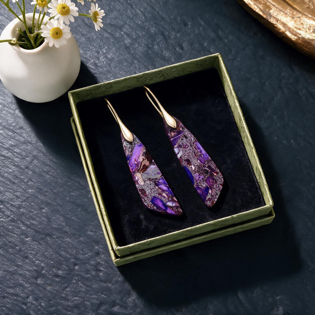 Bohemian Emperor Stone Geometric Drop Earrings – Natural Gemstone Jewelry