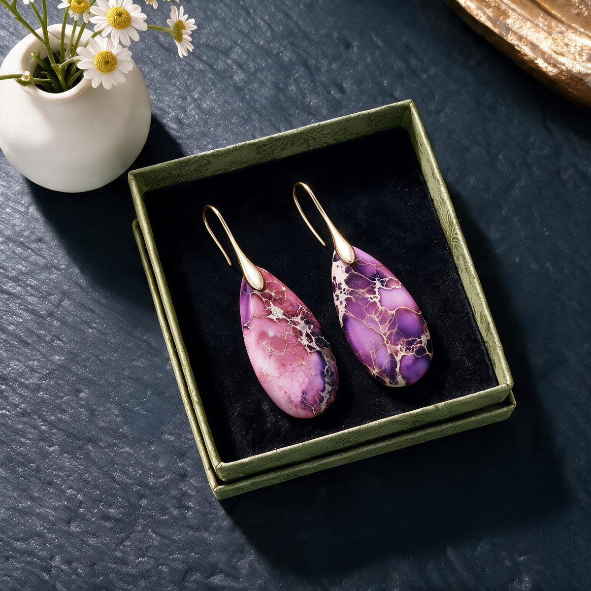 Bohemian Emperor Stone Teardrop Pendant Earrings – Statement Boho Jewelry