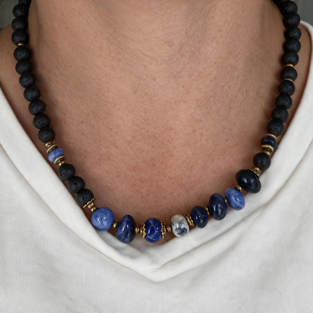 Natural Lava Stone Tiger's Eye Beaded Necklace – Vintage Style Couple's Jewelry