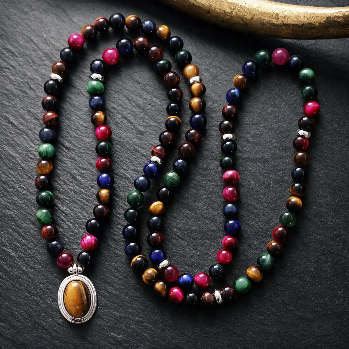 6mm Colorful Tiger's Eye 108 Mala Necklace – Natural Stone Meditation Jewelry