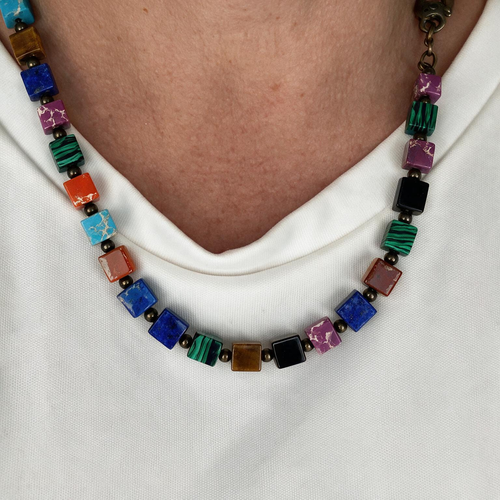 7-Color Emperor Stone Square Bead Choker – Bohemian Minimalist Stylish Necklace