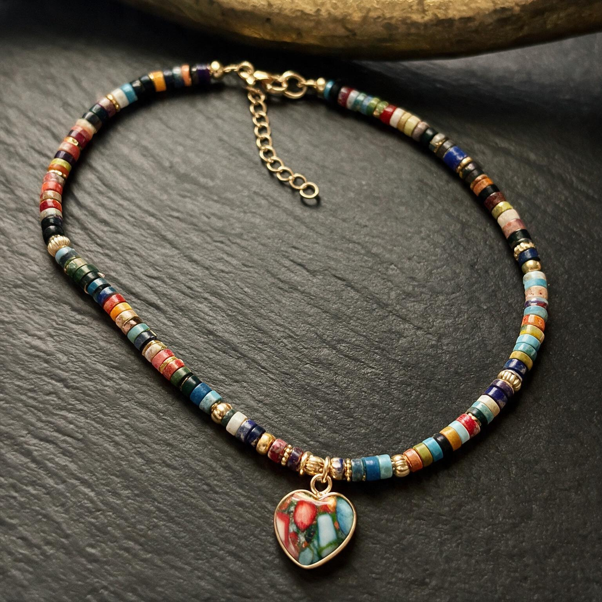 Auspicious Cloud 7-Color Chakra Heart Choker – French Minimalist Light-Luxury Jewelry
