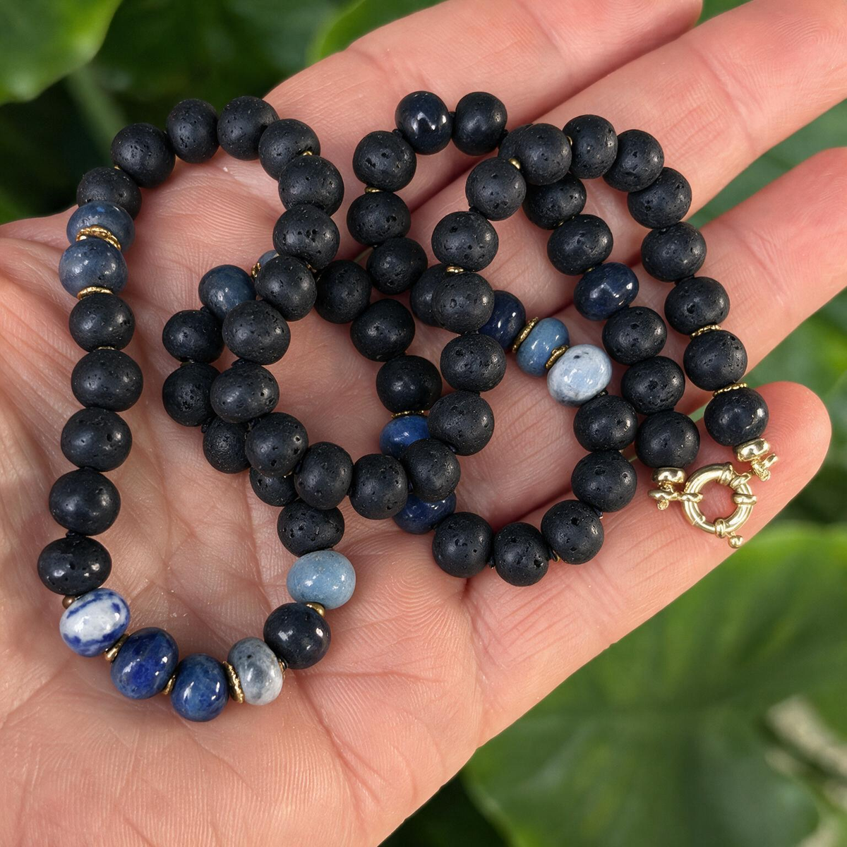 Natural Lava Stone Tiger's Eye Beaded Necklace – Vintage Style Couple's Jewelry