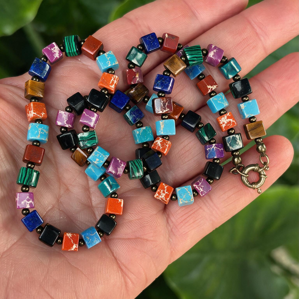 7-Color Emperor Stone Square Bead Choker – Bohemian Minimalist Stylish Necklace