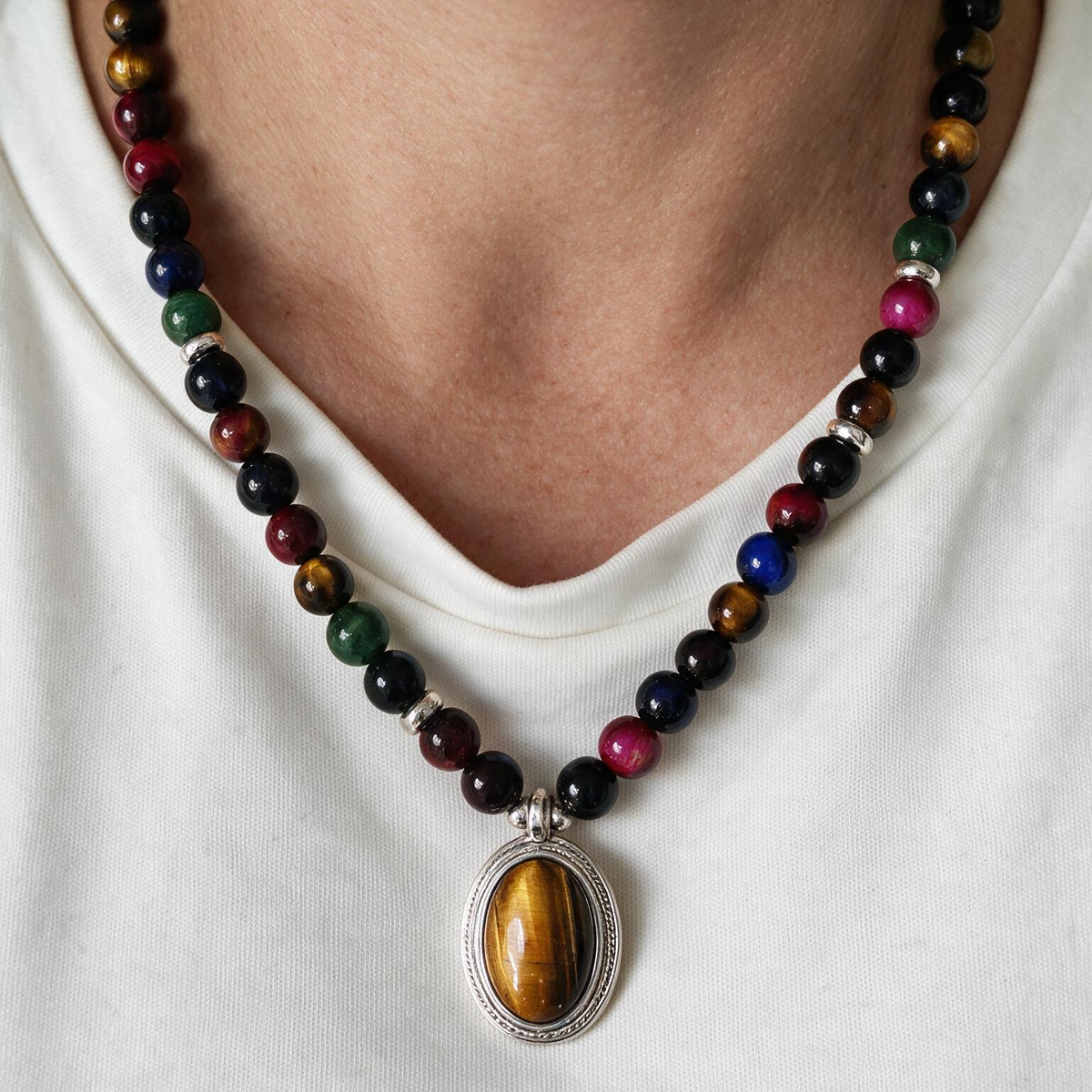 6mm Colorful Tiger's Eye 108 Mala Necklace – Natural Stone Meditation Jewelry