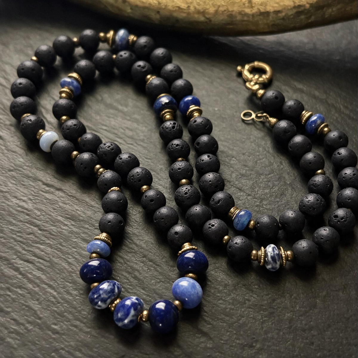Natural Lava Stone Tiger's Eye Beaded Necklace – Vintage Style Couple's Jewelry