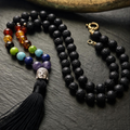 Hand-Knotted Lava Stone 108 Mala Necklace – 8mm Natural Stone Tassel Jewelry